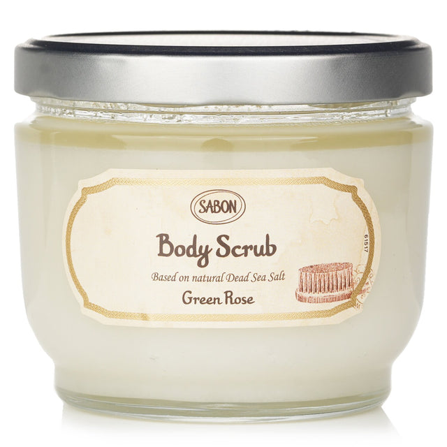 Luxurious Sabon Green Rose Body Scrub with Dead Sea Salt for gentle exfoliation and deep moisturizing, 600g/21.2oz.