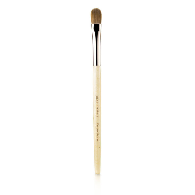 Jane Iredale Deluxe Shader Brush in Rose Gold, handcrafted with sable hair for flawless eyeshadow and shimmer application.