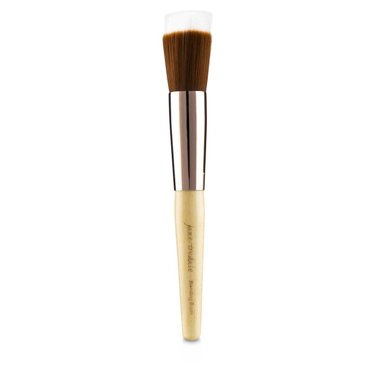 Rose gold blending brush with a thick handle for seamless cream and powder makeup application, crafted for gentle skin use.