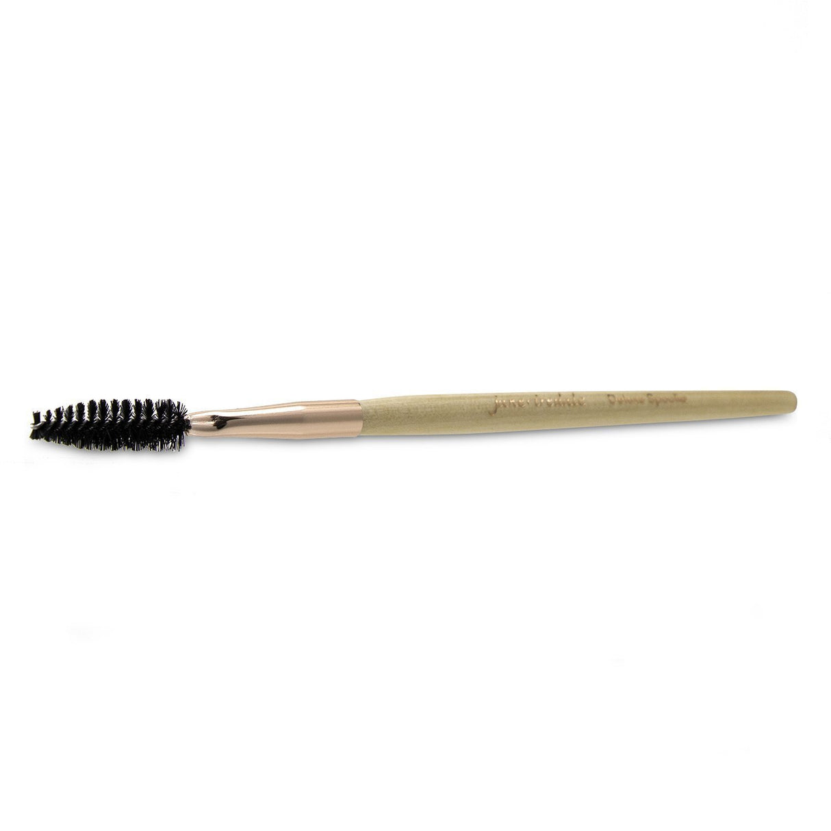 Handcrafted rose gold spoolie brush for grooming lashes and blending brows, essential for flawless makeup application.