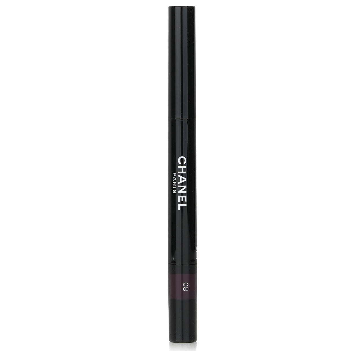 Chanel Stylo Ombre Et Contour #08 Rouge Noir, a versatile 3-in-1 pencil for eyeshadow, liner, and khol with creamy texture.