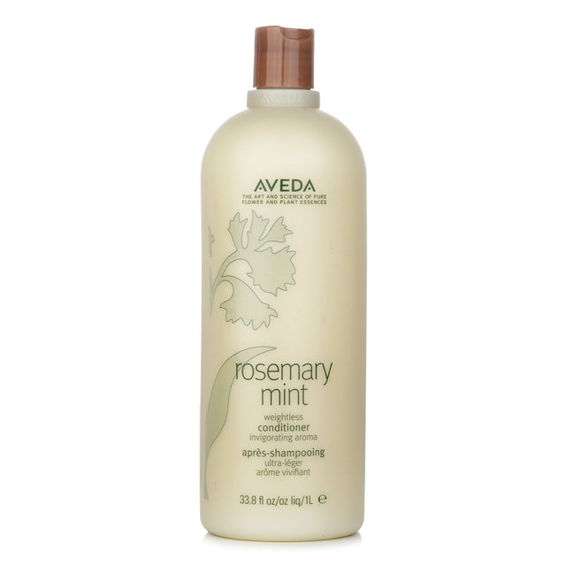 Aveda Rosemary Mint Weightless Conditioner in a 1000ml bottle, providing weightless hydration, shine, and a refreshing minty scent.