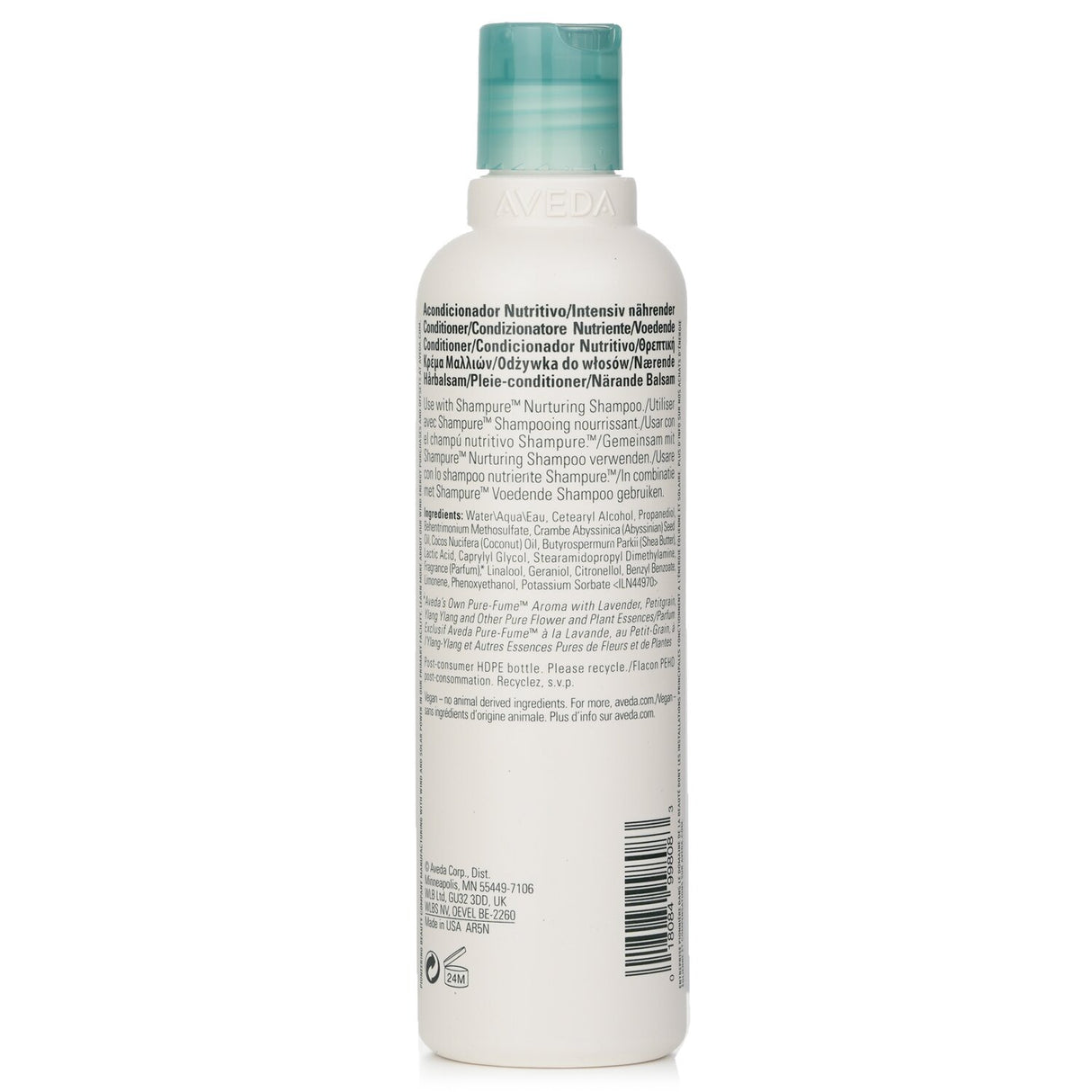 Aveda Shampure Nurturing Conditioner, 250ml, enriched with Abyssinian oil for weightless hydration and shine, featuring a calming aroma.