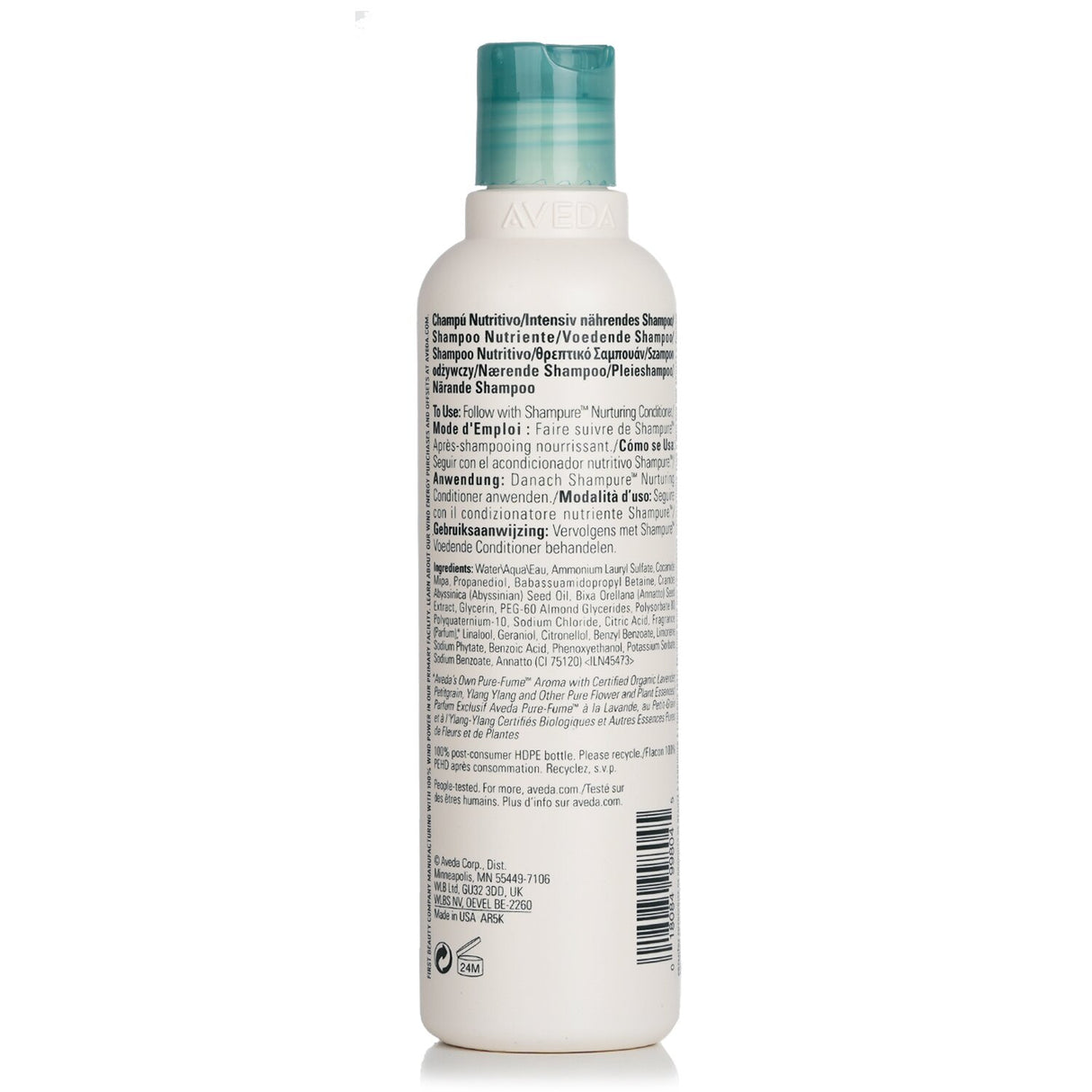 Aveda Shampure Nurturing Shampoo 250ml, a silicone-free formula with Abyssinian oil for gentle cleansing and lasting nourishment.