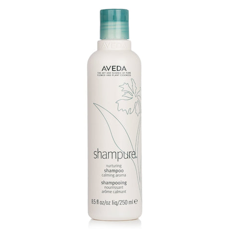 Aveda Shampure Nurturing Shampoo bottle showcasing a 95% naturally derived, silicone-free formula for healthy, shiny hair.