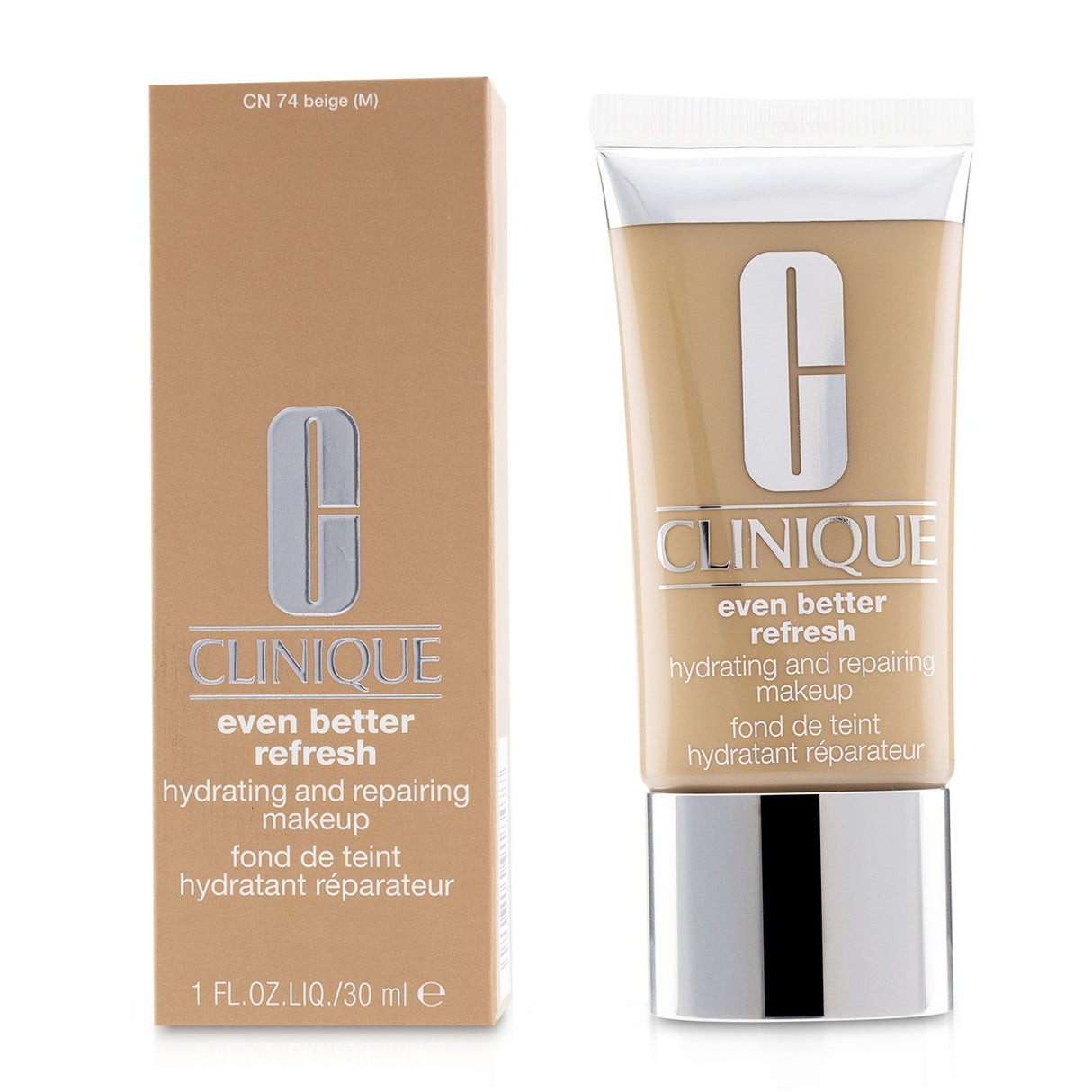 Clinique Even Better Refresh Makeup in #CN 74 Beige, a hydrating foundation for a flawless, youthful complexion.