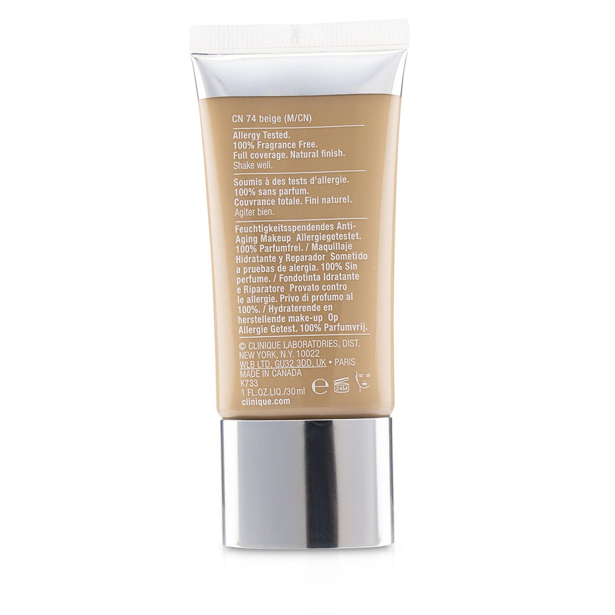 Hydrating foundation in #CN 74 Beige, enriched with Hyaluronic Acid for a smooth, flawless complexion.