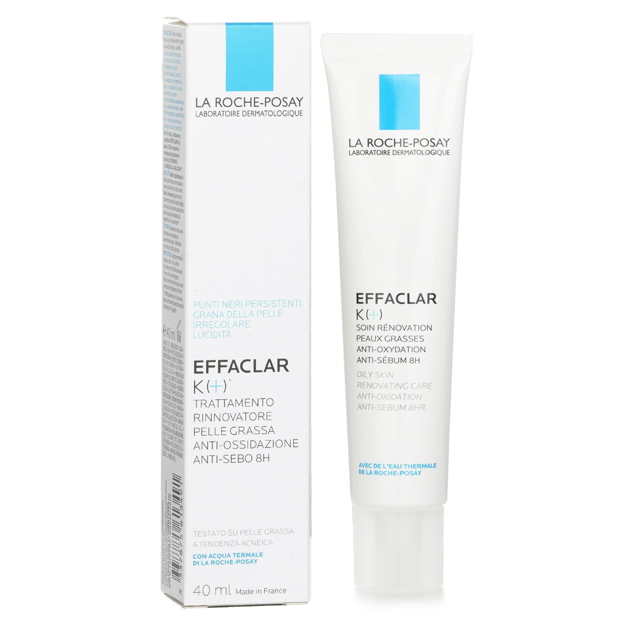 La Roche Posay Effaclar K: 40ml anti-sebum aqua-gel for oily, acne-prone skin; refines texture and unclogs pores.