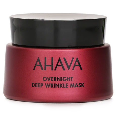 Ahava's Apple of Sodom Overnight Deep Wrinkle Mask in a sleek 50ml jar, designed to rejuvenate skin while you sleep.