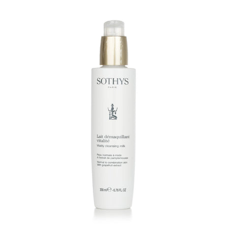 Refreshing Sothys Vitality Cleansing Milk with grapefruit extract, designed for normal to combination skin, 200ml.