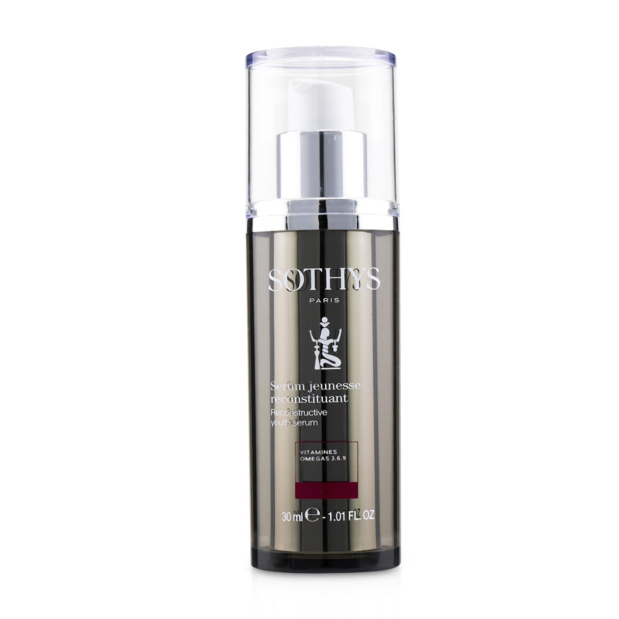 Sothys Reconstructive Youth Serum in a 30ml bottle, featuring a gel-oil texture for deep hydration and anti-aging benefits.