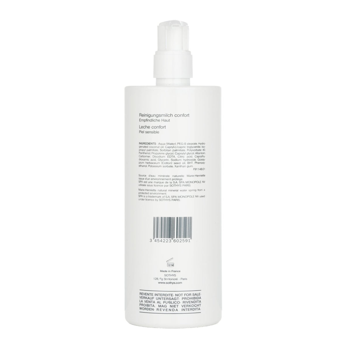 Sothys Comfort Cleansing Milk in 500ml, a hypoallergenic, fragrance-free formula for soothing and cleansing sensitive skin.