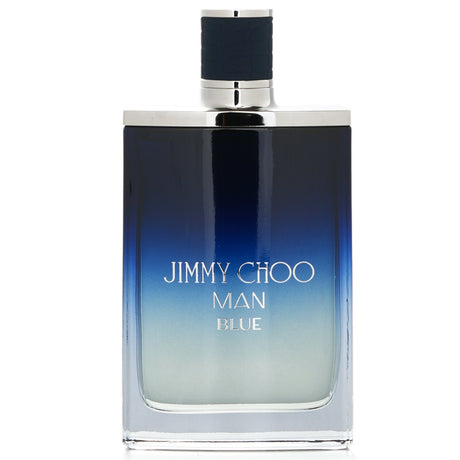 Jimmy Choo Man Blue Eau De Toilette Spray in a 100ml bottle, embodying sophistication with woody aromatic notes for modern men.