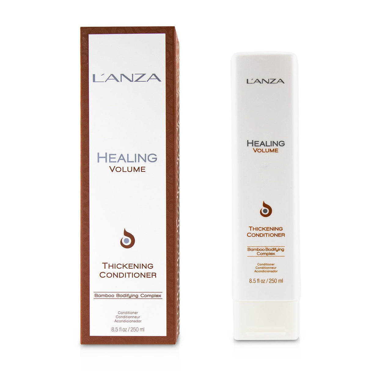 Lanza Healing Volume Thickening Conditioner in a 250ml bottle, designed to add volume and revitalize fine, thin hair.