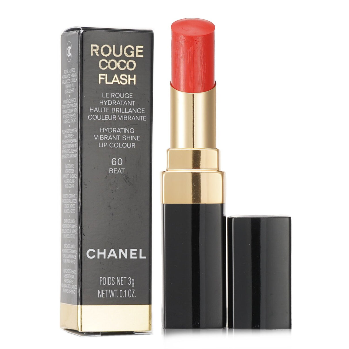 Chanel Rouge Coco Flash Lip Colour #60 Beat, a hydrating lipstick with vibrant shine and nourishing oils for soft, radiant lips.