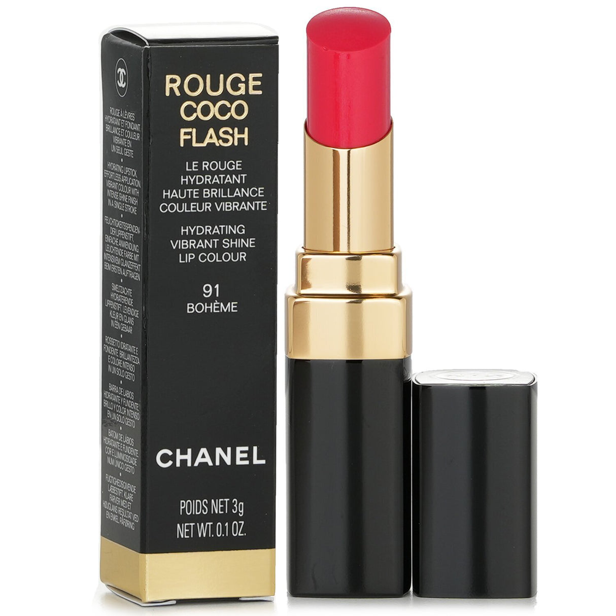 Chanel Rouge Coco Flash Lip Colour #91 Boheme in 3g, features a hydrating formula for vibrant, high-shine lips.