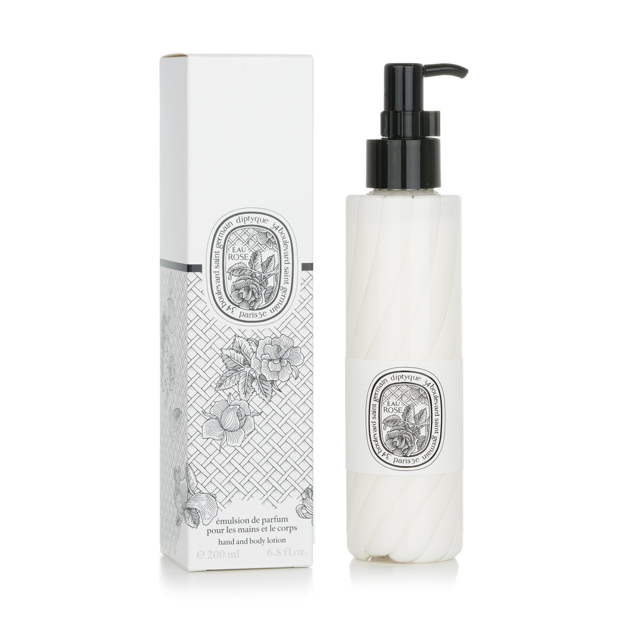 Moisturizing hand and body lotion with a light texture, infused with macadamia oil and a crisp rose scent.