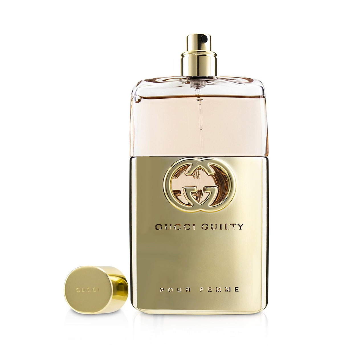 Gucci Guilty Pour Femme 50ml perfume, featuring mandarin, pink pepper, peach, and floral notes, perfect for confident women.