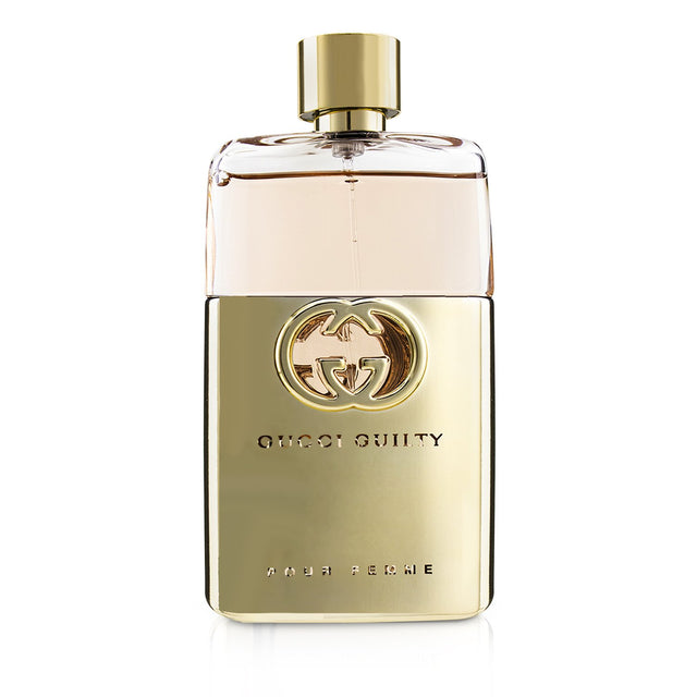 Gucci Guilty Pour Femme Eau De Parfum Spray showcases vibrant notes of mandarin, peach, lilac, and warm amber in a chic bottle.