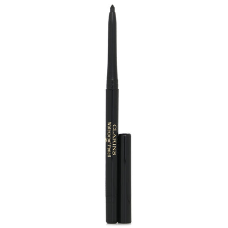 Clarins Waterproof Pencil in #01 Black Tulip, a retractable gel eyeliner with waterproof, long-lasting formula and smudging tool.