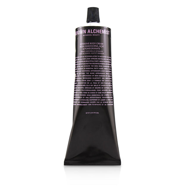 Grown Alchemist Intensive Body Cream with Rosa Damascena, Acai & Pomegranate for deep hydration and skin rejuvenation.