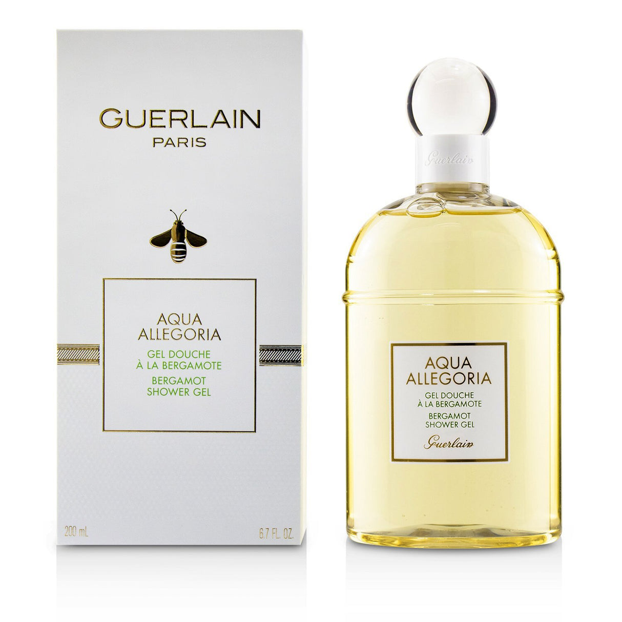 Guerlain Aqua Allegoria Bergamote Shower Gel in a 200ml bottle, offering a refreshing citrus scent and gentle skin nourishment.