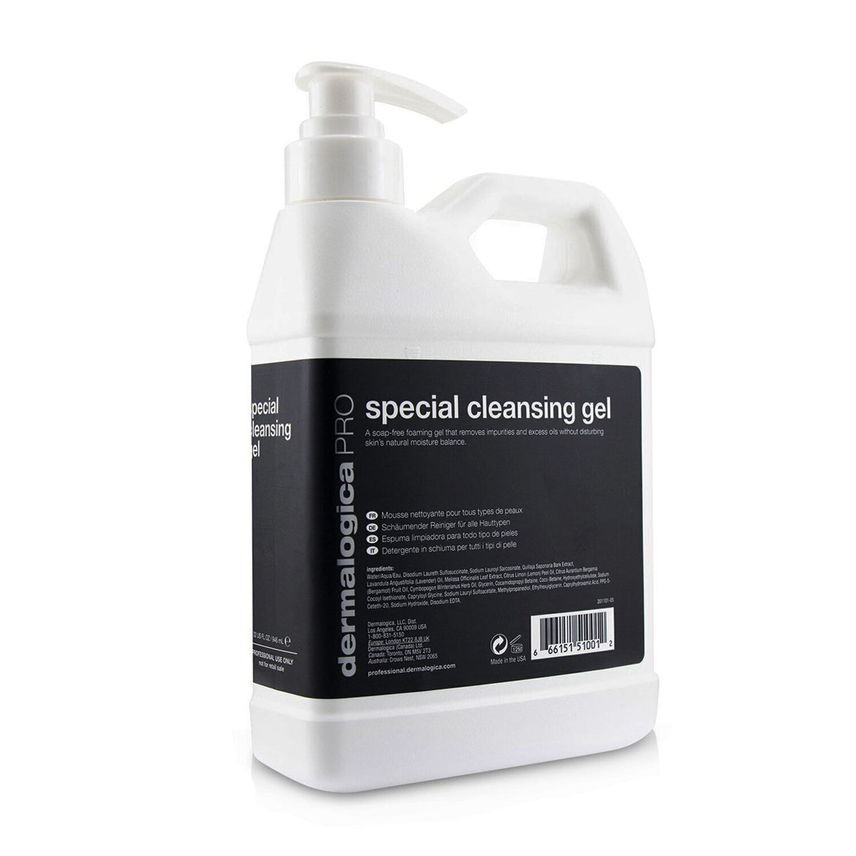 Professional-grade cleansing gel in a 946ml bottle for effective, soothing skincare, suitable for all skin types.