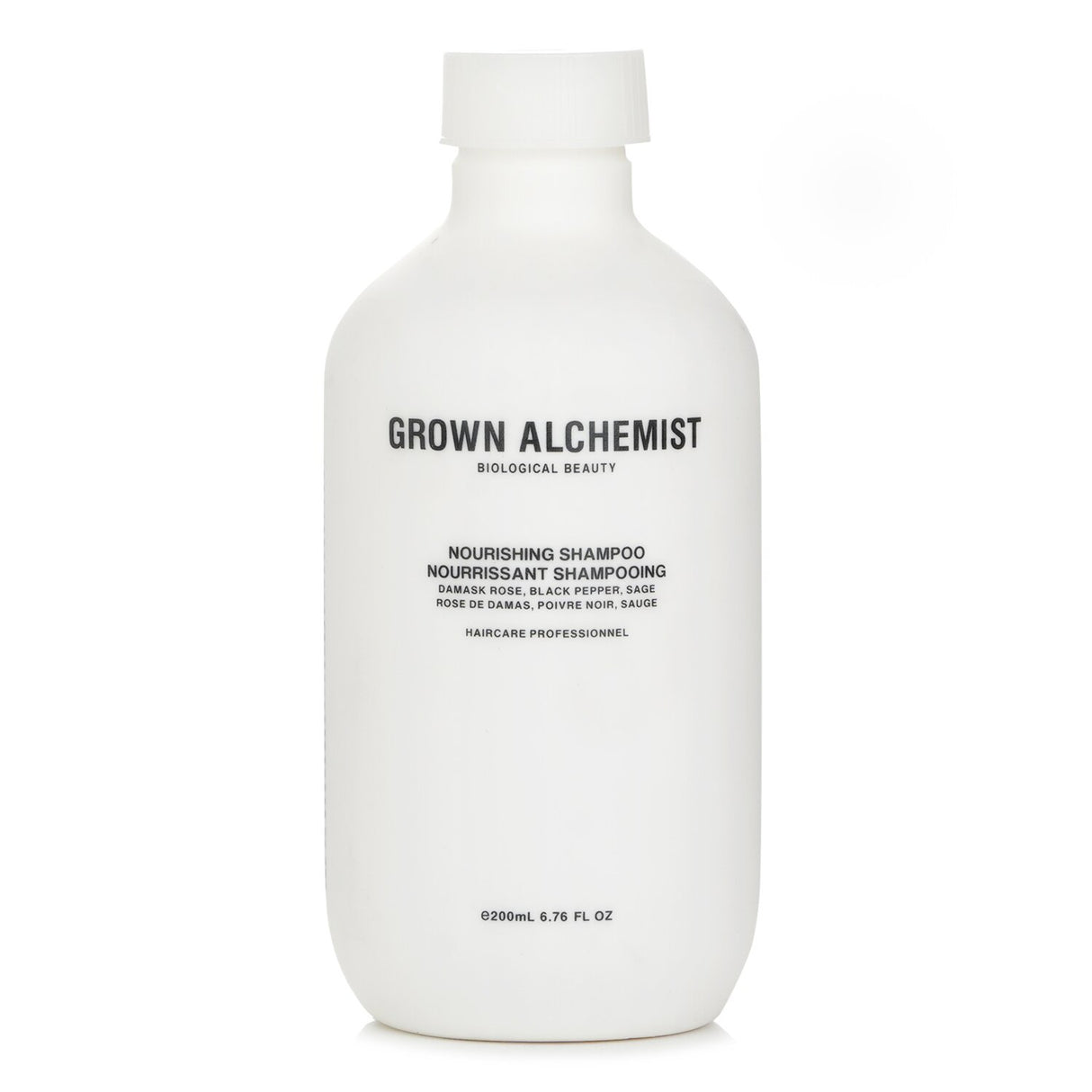 Grown Alchemist Nourishing Shampoo 0.6 in a 200ml bottle, enriched with micro wheat proteins and antioxidants for healthy, shiny hair.