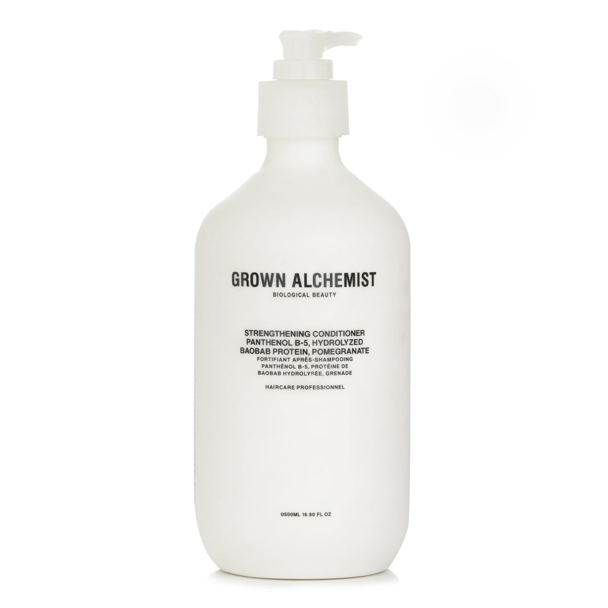 Grown Alchemist Strengthening Conditioner 0.2 in a 500ml bottle, revitalizes weak hair for enhanced shine and softness.