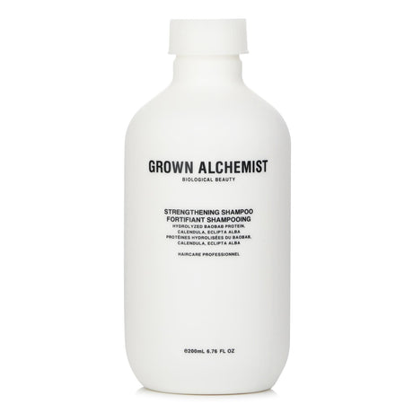 Grown Alchemist Strengthening Shampoo 0.2 in a sleek bottle, ideal for restoring vitality to damaged hair with natural ingredients.