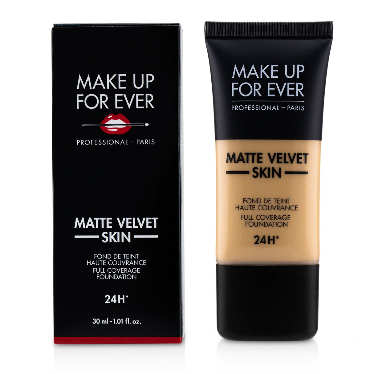 Matte Velvet Skin Full Coverage Foundation Y305 in Soft Beige, offering high coverage, a silky matte finish, and long-lasting wear.