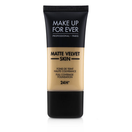 Matte Velvet Skin Foundation Y305 in Soft Beige, oil-free formula for full, lightweight coverage and a silky matte finish.