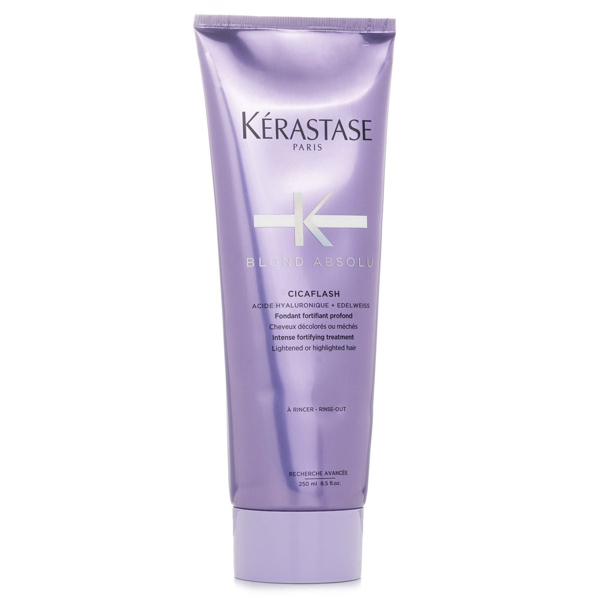 Opalescent gel treatment for lightened hair, enhancing shine, strength, and moisture without heaviness.