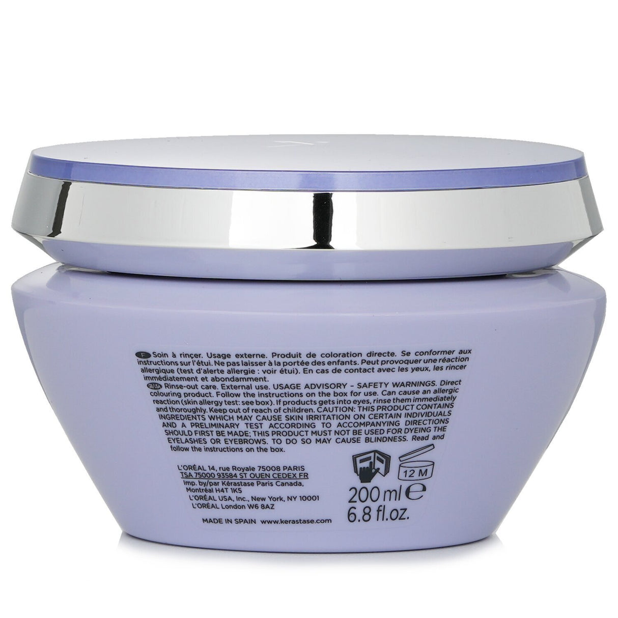 Purple hair masque by Kerastase, designed to neutralize brassiness and hydrate lightened blonde hair.