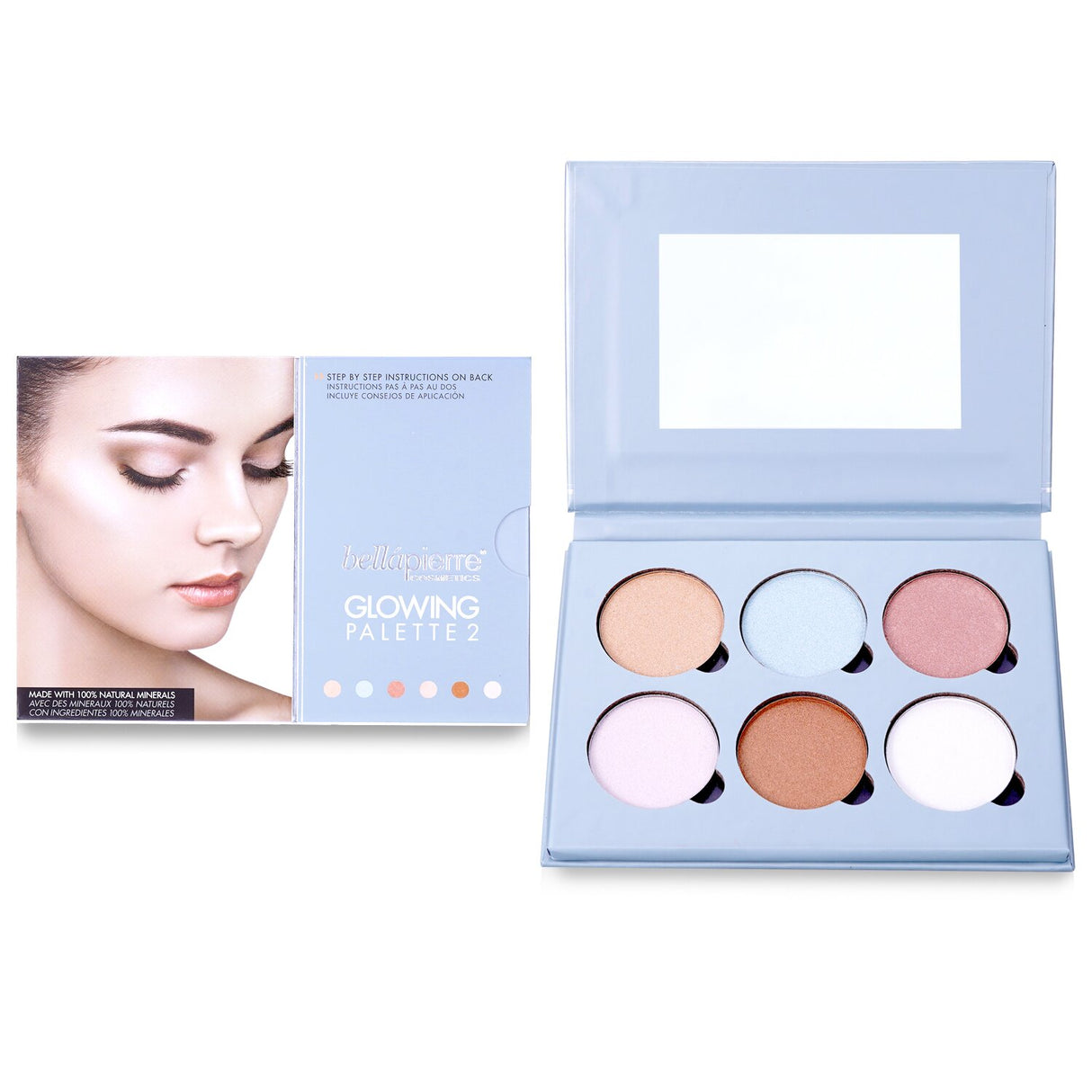 Bellapierre Cosmetics Glowing Palette 2 with 6 illuminator shades for versatile, radiant highlighting on all skin tones.