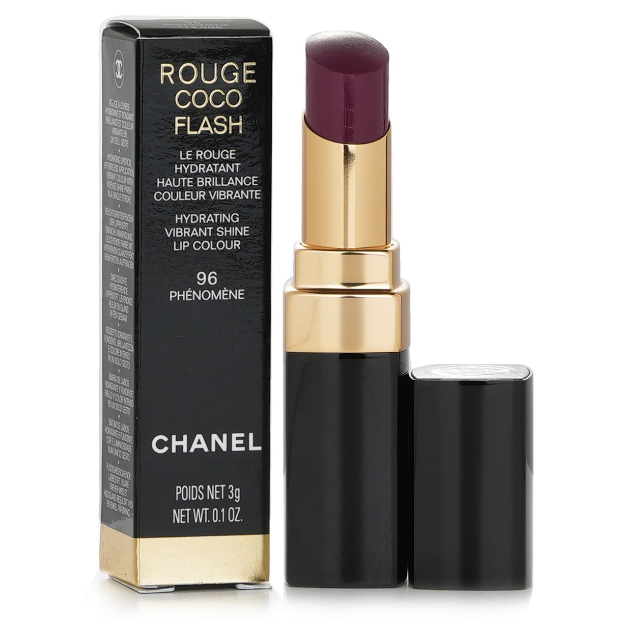 Chanel Rouge Coco Flash #96 Phenomene lipstick, featuring hydrating formula, vibrant shine, and luxurious color in one stroke.