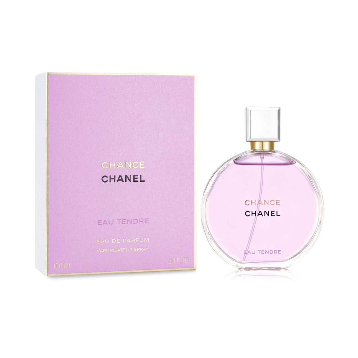 Chanel Chance Eau Tendre 100ml perfume, a fruity-floral scent with grapefruit, jasmine, and white musk for elegant daily wear.