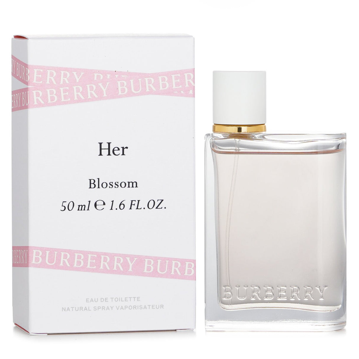 Burberry Her Blossom Eau De Toilette Spray, a floral-fruity scent with mandarin, peony, and musk notes in 50ml bottle.