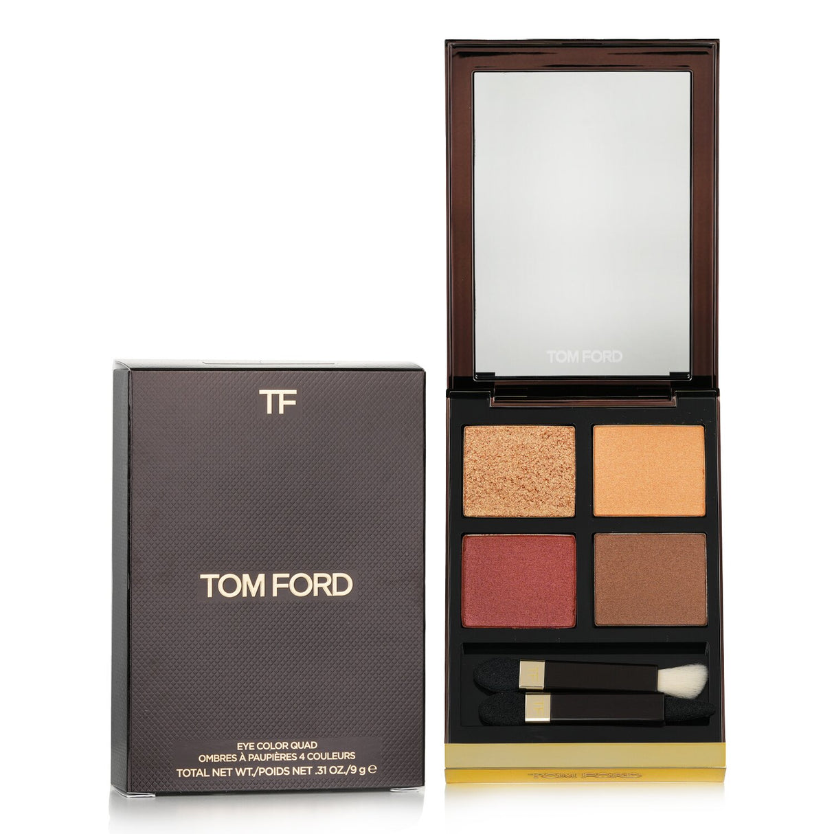 Tom Ford Eye Color Quad #26 Leopard Sun features four luxurious shades in a chic mirrored compact for versatile eye looks.