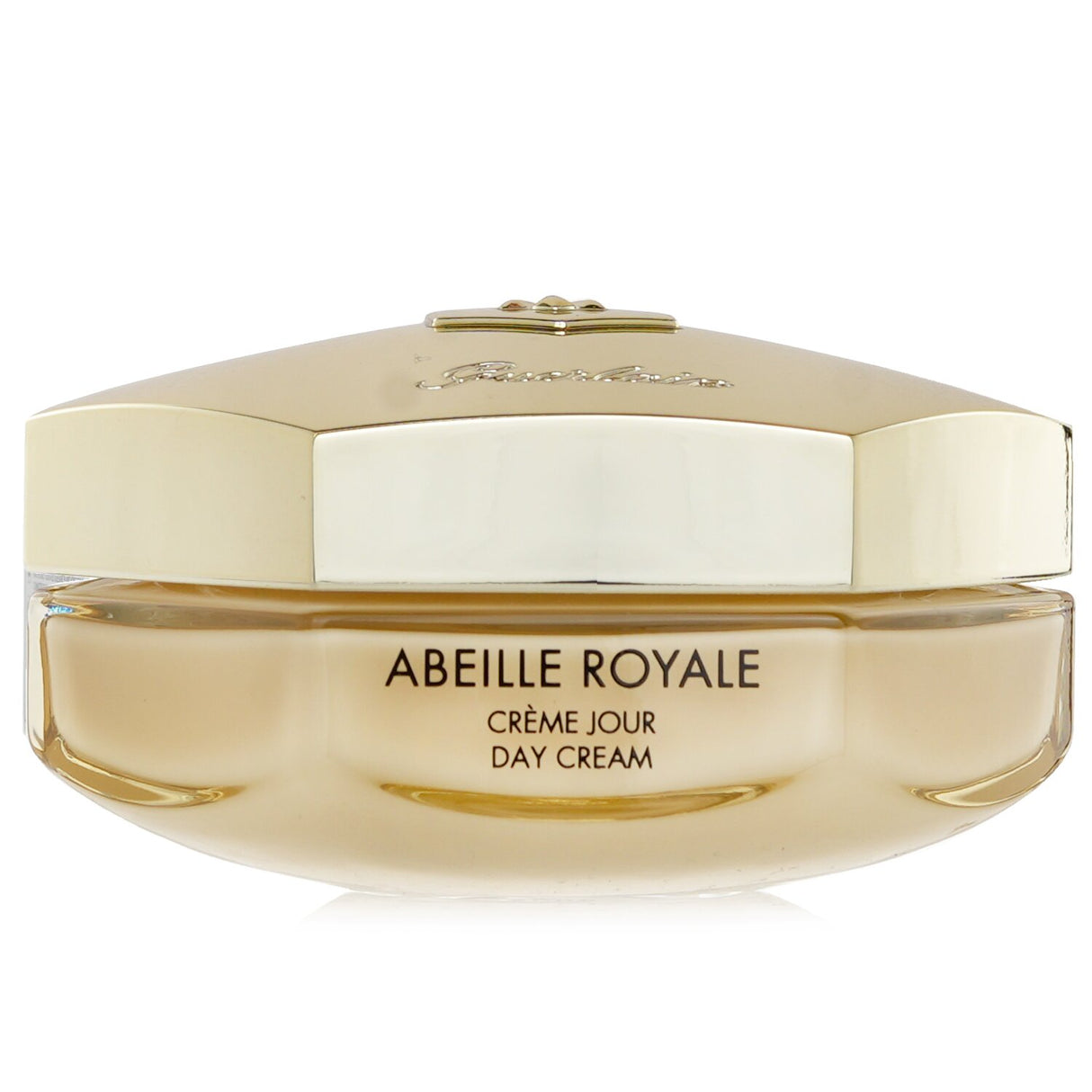 Guerlain Abeille Royale Day Cream in 50ml jar, firms and illuminates skin with honey, Royal Jelly, and Hyaluronic Acid.