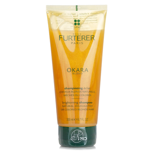 Rene Furterer Okara Blond Shampoo for vibrant blonde hair, enriched with Okara extract and Mica Glitter for radiance.