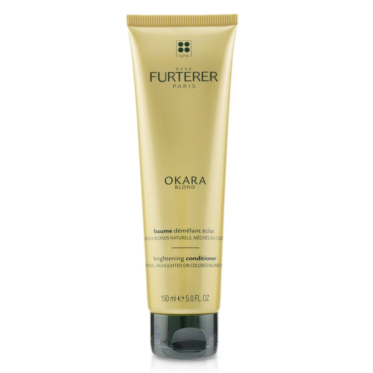 Rene Furterer Okara Blond Conditioner for brightening and detangling natural or colored blonde hair, enriched with Okara extract and Mica Glitter.