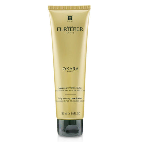 Rene Furterer Okara Blond Conditioner for brightening and detangling natural or colored blonde hair, enriched with Okara extract and Mica Glitter.