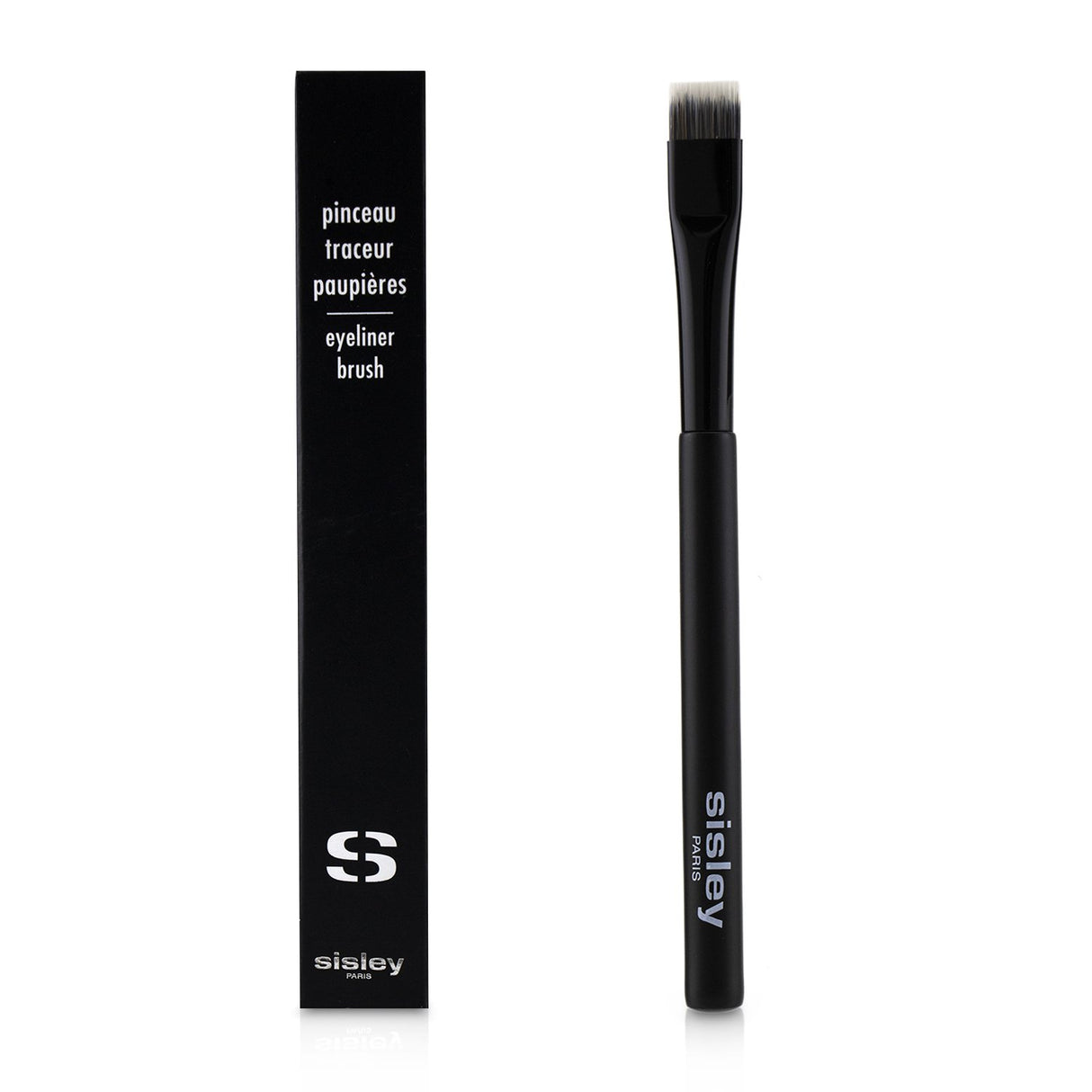 Professional flat eyeliner brush with soft synthetic bristles for precise application and blending of eyeshadows and liners.