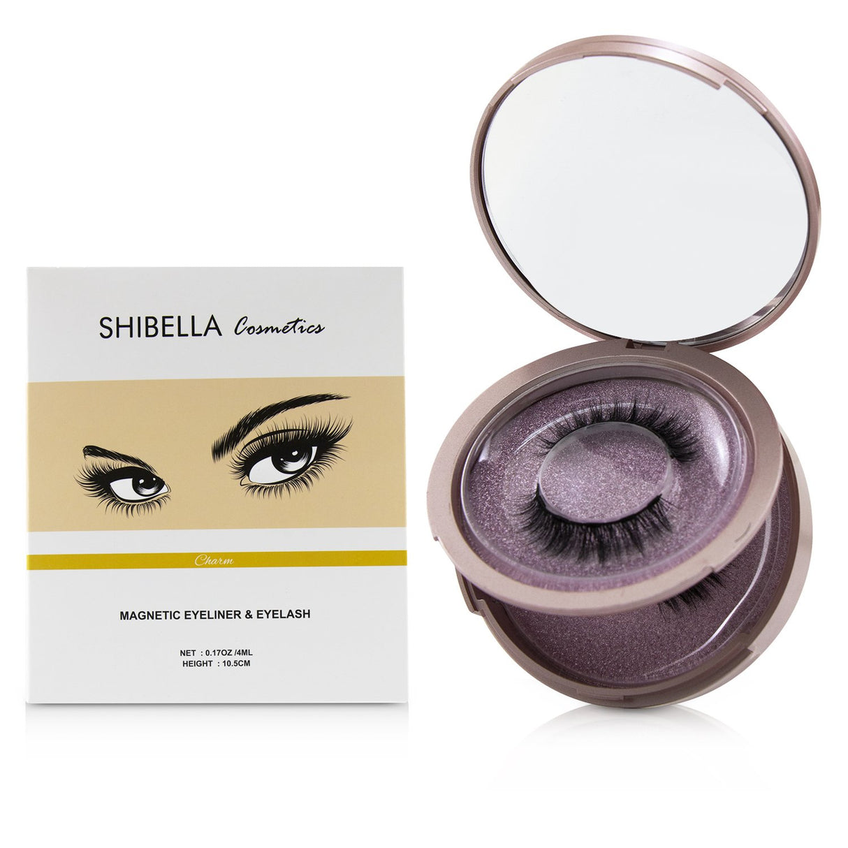 SHIBELLA Magnetic Eyeliner & Eyelash Kit with 2 pairs of reusable lashes, magnetic eyeliner, and precision tools for effortless beauty.