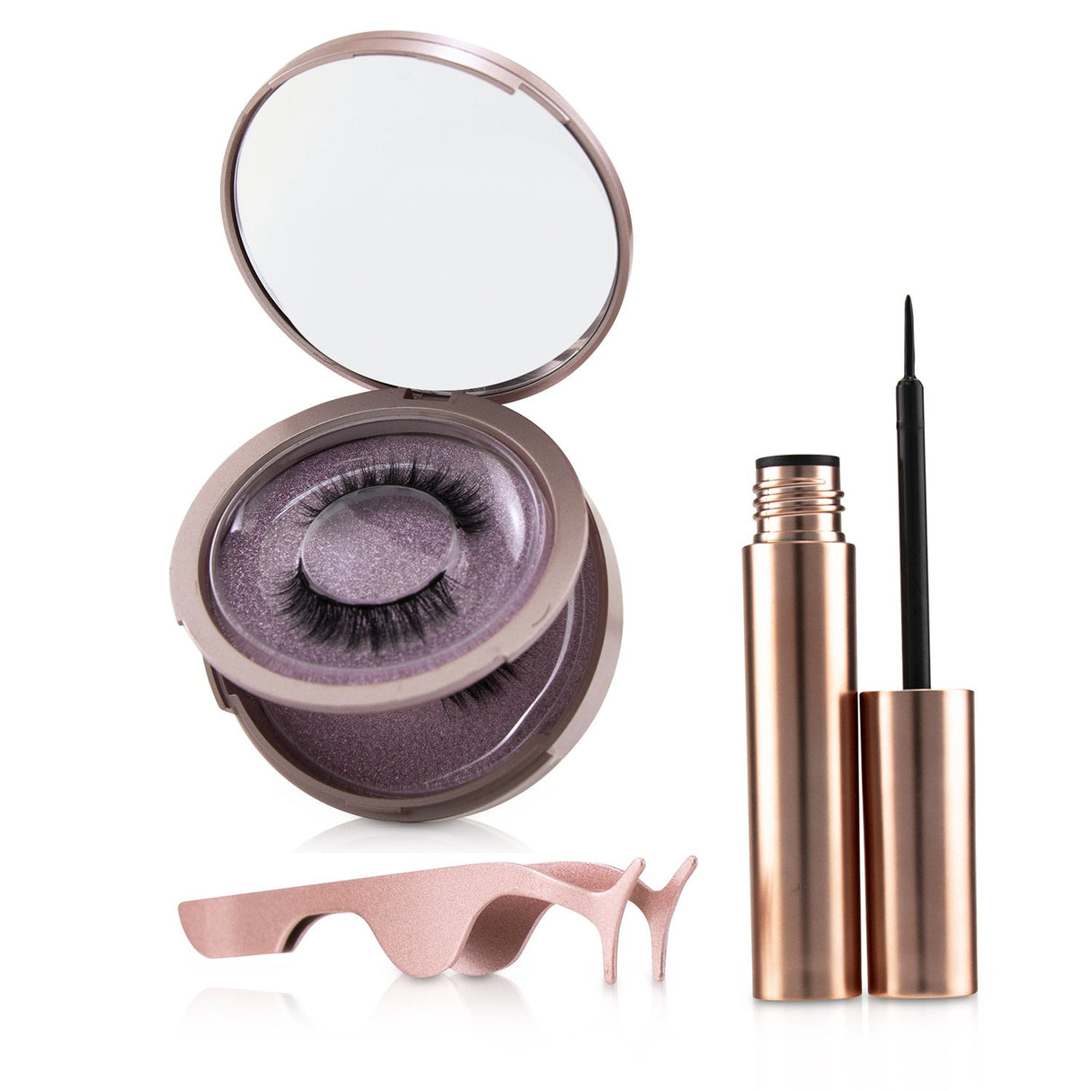 SHIBELLA Magnetic Eyeliner & Eyelash Kit featuring 2 pairs of lashes, eyeliner, tweezer, and mirror for effortless glam.