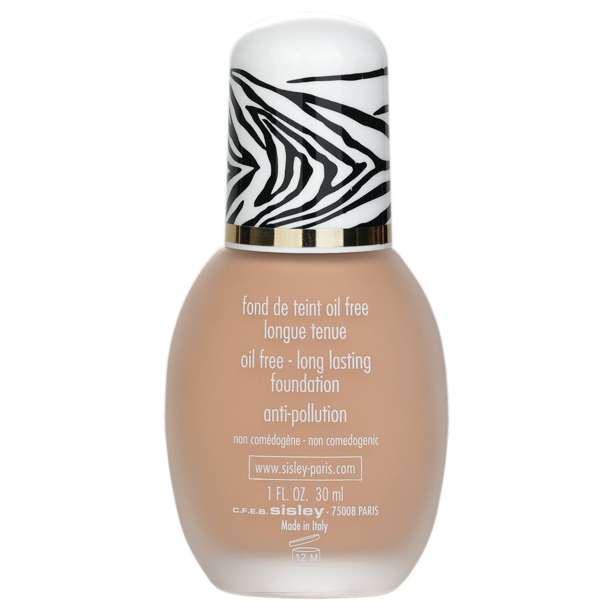 Oil-free fluid foundation in Soft Beige, enhances radiance and minimizes imperfections for a flawless complexion.