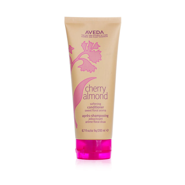 Aveda Cherry Almond Softening Conditioner bottle showcasing its nourishing ingredients for silky, manageable hair.