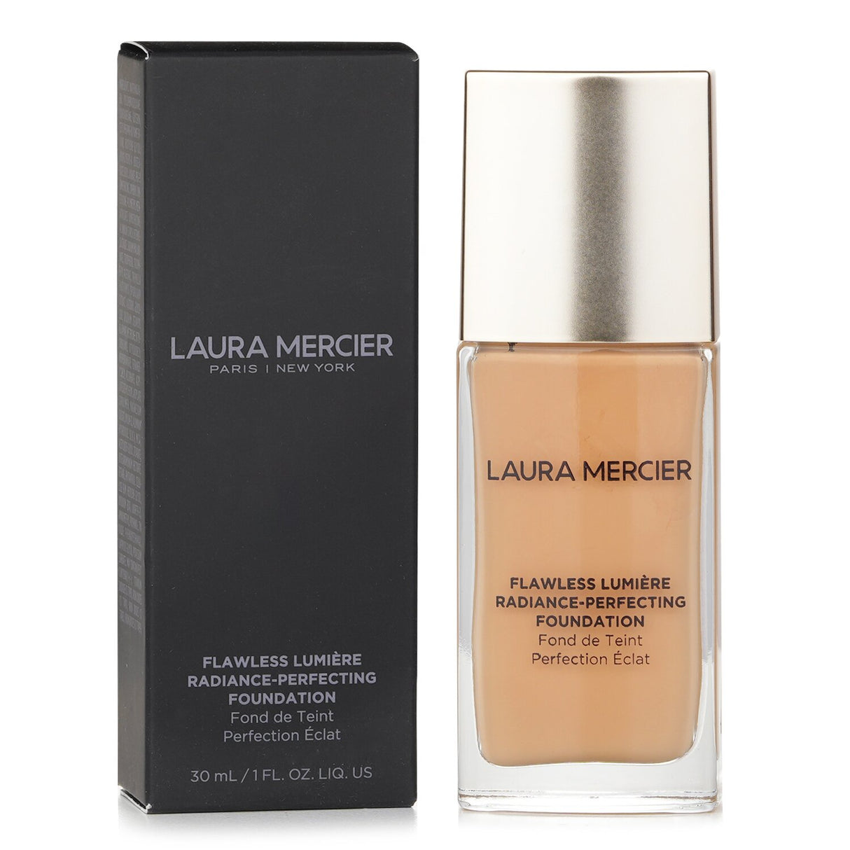 Laura Mercier Flawless Lumiere Foundation in #2W1 Macadamia for a radiant, weightless coverage with hydration and luminosity.