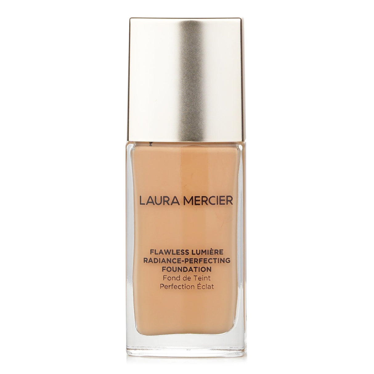 Laura Mercier Flawless Lumiere Foundation in #2W1 Macadamia, providing radiant medium to full coverage for a glowing complexion.